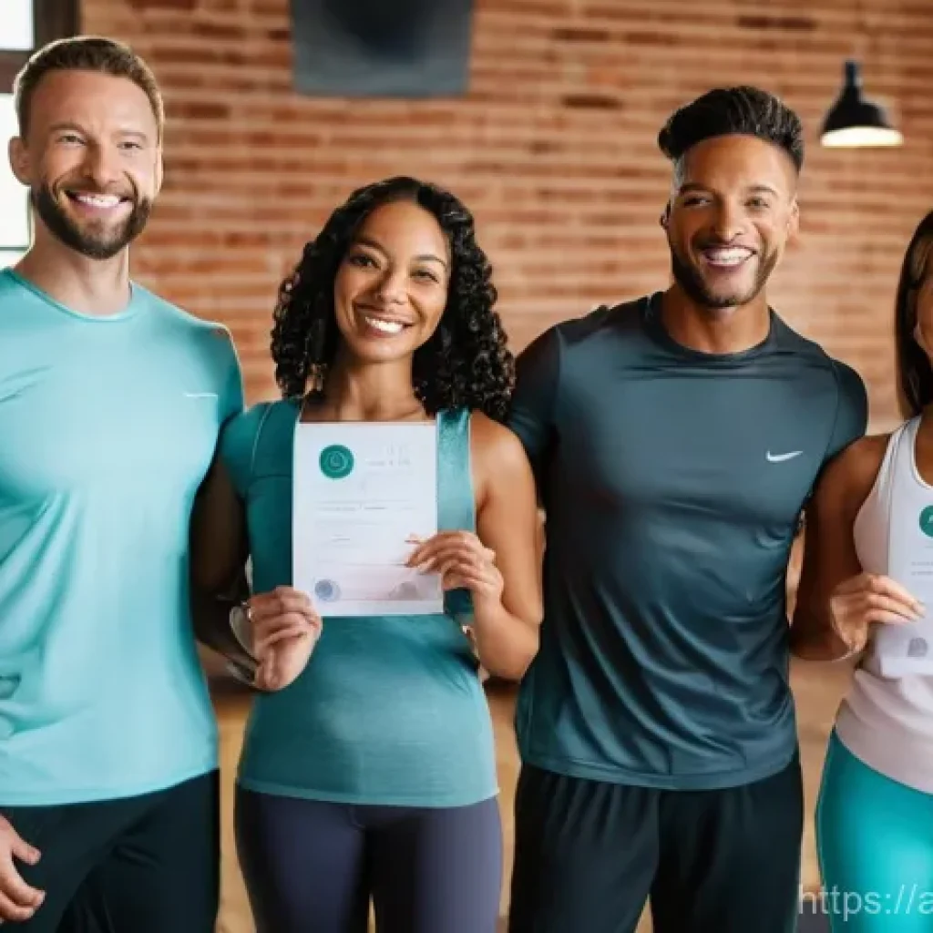 필라테스 강사로 해외 취업하기 - **Pilates Certification Ceremony:** A diverse group of men and women, all modestly dressed in athlet...