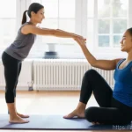 필라테스 강사 초보자를 위한 가이드 - **Prompt:** A serene and brightly lit Pilates studio. A female instructor, in her late 20s to early ...