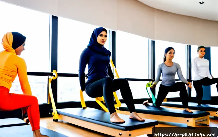 필라테스 강사 보수교육 추천 - Photorealistic continuing education workshop for Pilates instructors in a bright modern studio in an...